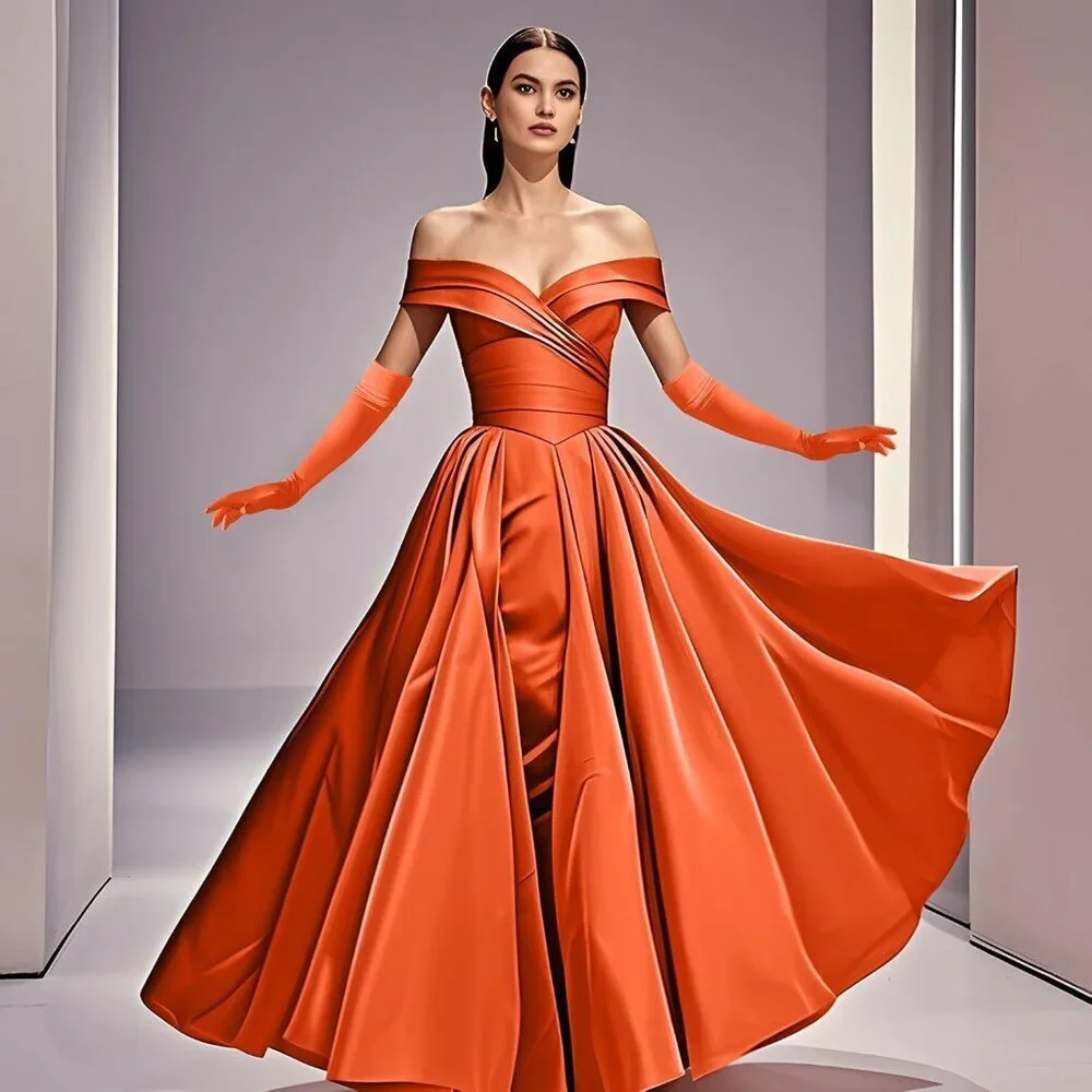 Women's Orange Long Satin Opera Fabric Gloves Party Tea Stretchy Elbow Length